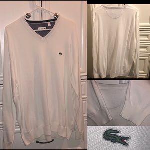 Lacoste. V neck sweater. White
